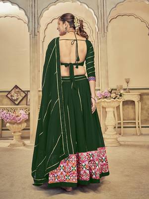 dark green kutchi embroidery georgette navratri lehenga choli 4