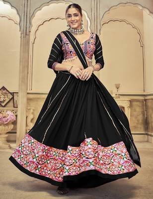 black georgette mirror work navratri lehenga choli 1