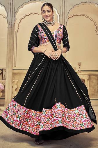 black georgette mirror work navratri lehenga choli