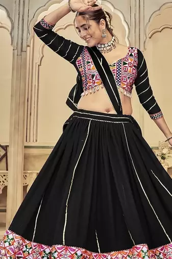black georgette mirror work navratri lehenga choli