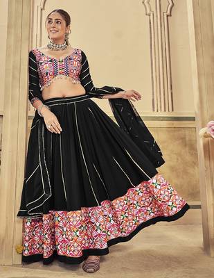black georgette mirror work navratri lehenga choli 3
