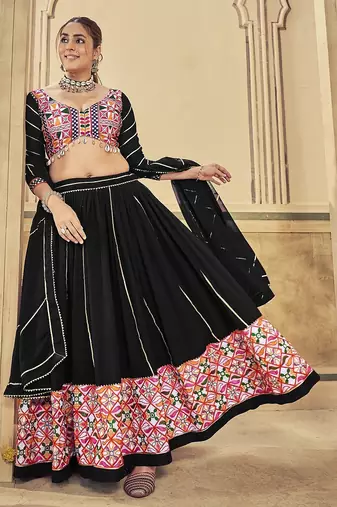 black georgette mirror work navratri lehenga choli