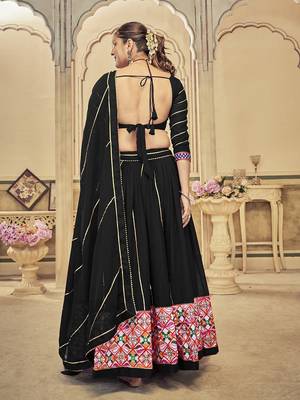 black georgette mirror work navratri lehenga choli 4