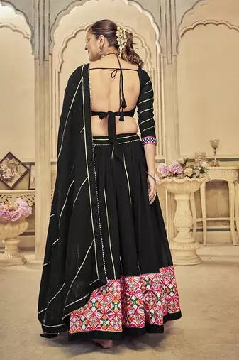 black georgette mirror work navratri lehenga choli