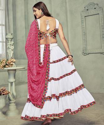 Women's White Georgette Traditional Kutchi Embroidery with Mirror Work Semi Stiched Lehenga Choli With Dupatta 4