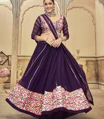 Women's Purple Georgette Traditional Kutchi Embroidery with Mirror Work Semi Stiched Lehenga Choli With Dupatta