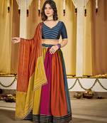 Women's Multi Colour Rangoli Silk Traditional Kutchi Embroidery with Mirror Work Semi Stiched Lehenga Choli With Dupatta
