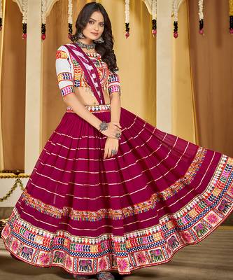 Women's Pink Georgette Traditional Kutchi Embroidery with Mirror Work Semi Stiched Lehenga Choli With Dupatta 1