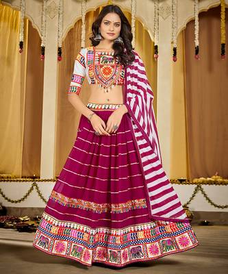 Women's Pink Georgette Traditional Kutchi Embroidery with Mirror Work Semi Stiched Lehenga Choli With Dupatta 2