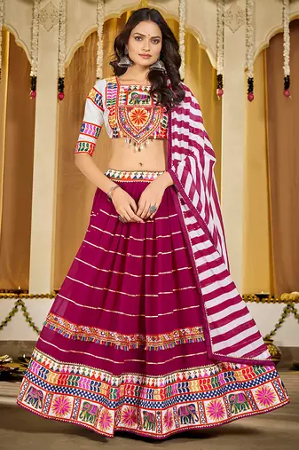 Women's Pink Georgette Traditional Kutchi Embroidery with Mirror Work Semi Stiched Lehenga Choli With Dupatta