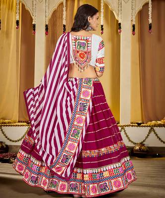 Women's Pink Georgette Traditional Kutchi Embroidery with Mirror Work Semi Stiched Lehenga Choli With Dupatta 4