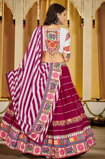 Women's Pink Georgette Traditional Kutchi Embroidery with Mirror Work Semi Stiched Lehenga Choli With Dupatta