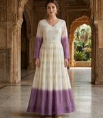 Lavendar  and white gradient anarkali gown with gold floral motifs