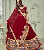 Women's Dark Maroon Georgette Traditional Kutchi Embroidery with Mirror Work Semi Stiched Lehenga Choli With Dupatta