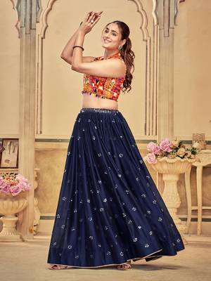 Women's Blue Rangoli Silk Traditional Kutchi Embroidery with Mirror Work Semi Stiched Lehenga Choli With Dupatta 1