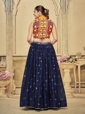 Women's Blue Rangoli Silk Traditional Kutchi Embroidery with Mirror Work Semi Stiched Lehenga Choli With Dupatta 3