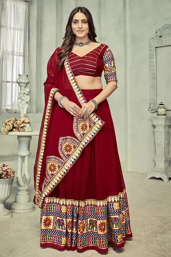 Women's Blue Rangoli Silk Traditional Kutchi Embroidery with Mirror Work Semi Stiched Lehenga Choli With Dupatta