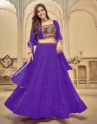 purple diagonal striped georgette navratri lehenga set 1