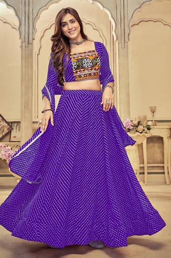 purple diagonal striped georgette navratri lehenga set