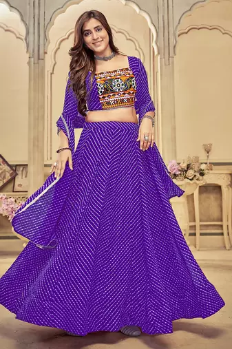purple diagonal striped georgette navratri lehenga set