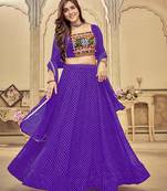Women's Purple Georgette Embroidery and Printed  Semi Stiched Lehenga Choli With Dupatta