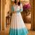 Sky blue  and white gradient anarkali gown with gold floral motifs