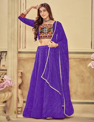 purple diagonal striped georgette navratri lehenga set 2