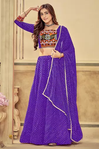 purple diagonal striped georgette navratri lehenga set