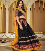 Women's Black Georgette Traditional Kutchi Embroidery with Mirror Work Semi Stiched Lehenga Choli With Dupatta