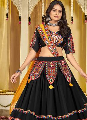 purple diagonal striped georgette navratri lehenga set 4