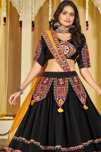 purple diagonal striped georgette navratri lehenga set