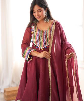  maroon peplum kurti with dhoti salwar and multicolor embroidered border 2