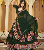 Women's Green Georgette Traditional Kutchi Embroidery with Mirror Work Semi Stiched Lehenga Choli With Dupatta
