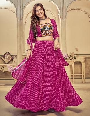 pink diagonal striped georgette navratri lehenga set 1