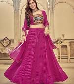 Women's Pink Georgette Embroidery and Printed  Semi Stiched Lehenga Choli With Dupatta