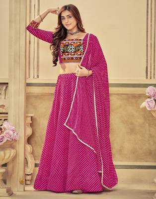 pink diagonal striped georgette navratri lehenga set 2