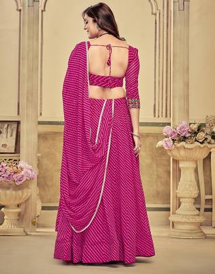 pink diagonal striped georgette navratri lehenga set 3
