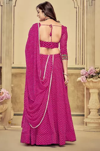 pink diagonal striped georgette navratri lehenga set