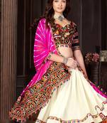 Women's Off White Georgette Traditional Kutchi Embroidery with Mirror Work Semi Stiched Lehenga Choli With Dupatta