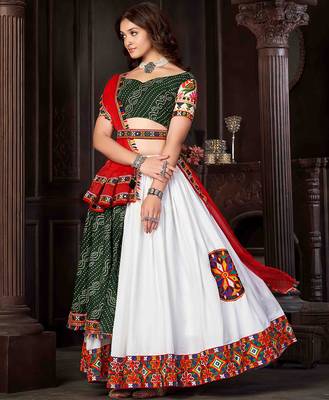 white mirror work cotton silk navratri lehenga set 2