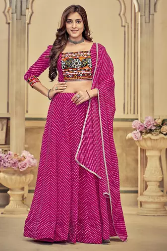 Women's Green Georgette Traditional Kutchi Embroidery with Mirror Work Semi Stiched Lehenga Choli With Dupatta