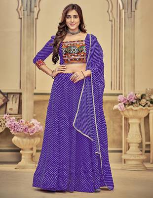 pink diagonal striped georgette navratri lehenga set 4