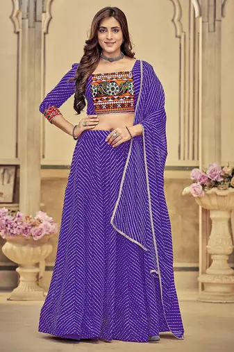 pink diagonal striped georgette navratri lehenga set