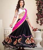 Women's Black Georgette Traditional Kutchi Embroidery with Mirror Work Semi Stiched Lehenga Choli With Dupatta