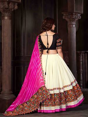 off white kutchi embroidery georgette navratri lehenga choli 3