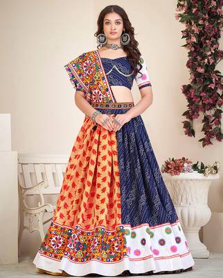 Women's Blue Cotton silk,woven silk Traditional Kutchi Embroidery 1