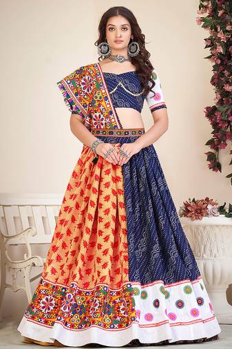 Women's Blue Cotton silk,woven silk Traditional Kutchi Embroidery