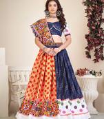 Women's Blue Cotton silk,woven silk Traditional Kutchi Embroidery