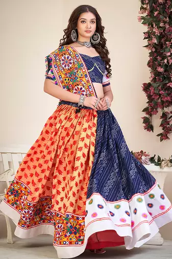 Women's Blue Cotton silk,woven silk Traditional Kutchi Embroidery