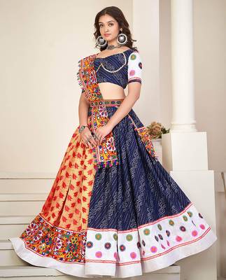 Women's Blue Cotton silk,woven silk Traditional Kutchi Embroidery 4